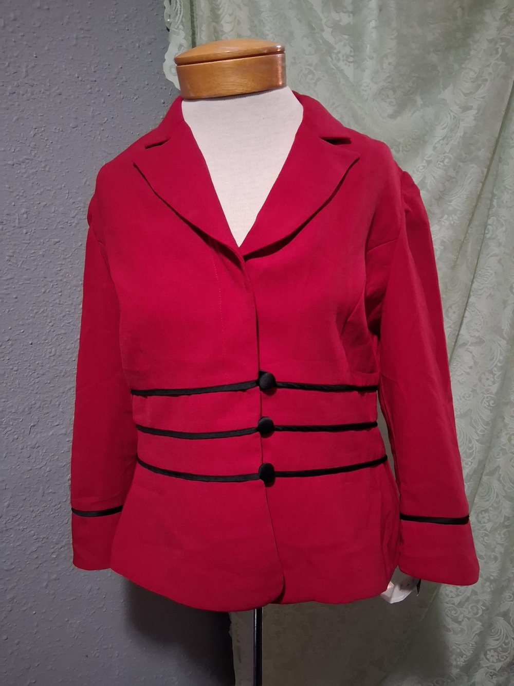 Studio I Red Blazer with Black Trim and Button Detail